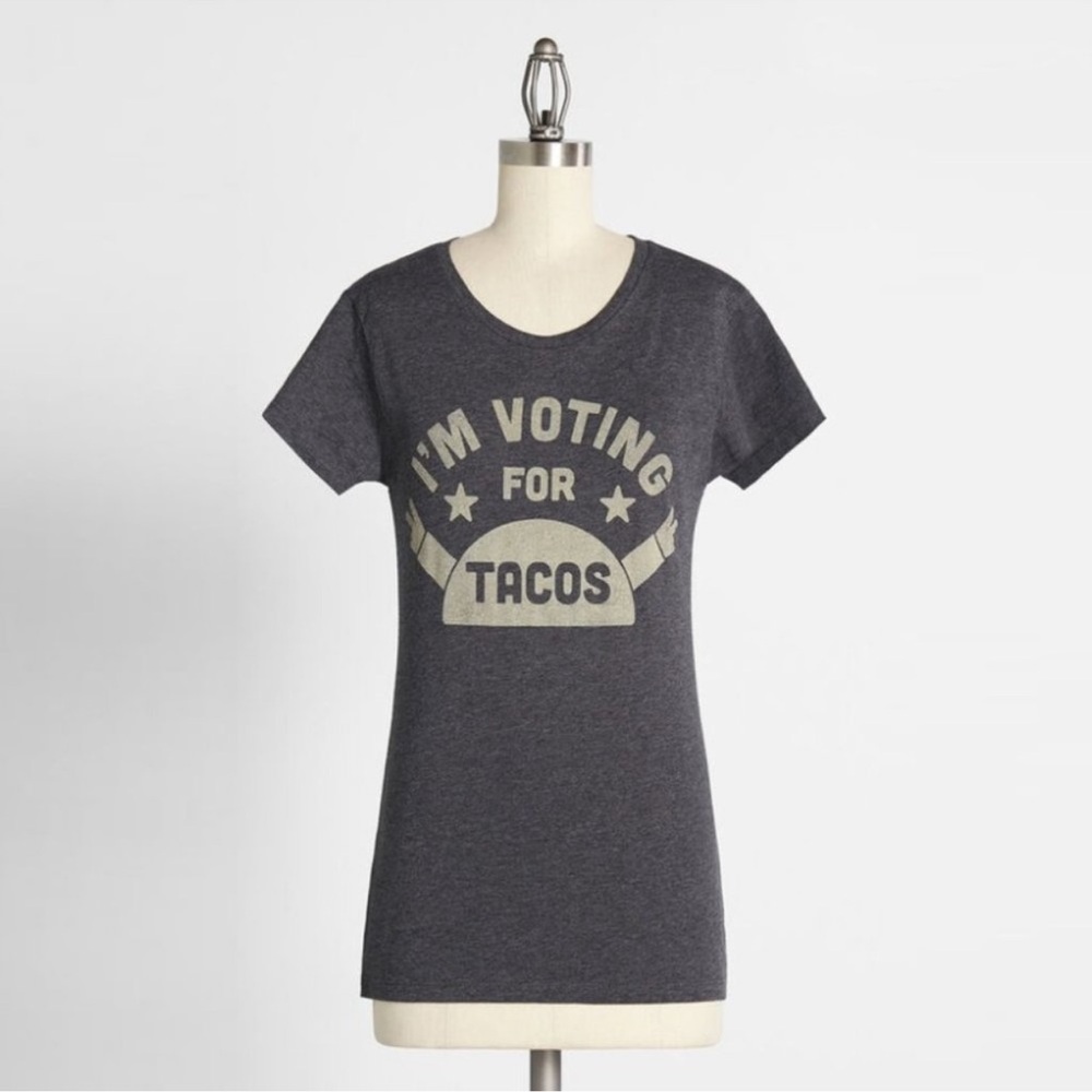 NWOT ModCloth I’m voting for Tacos Gray Graphic Women's T-Shirt small